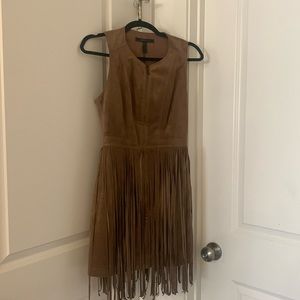 BCBG “Suede Fringe Sleeveless Dress - Bohemian Style Party Wear"